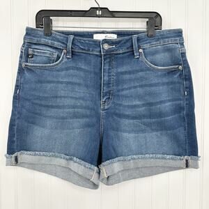 Kancan Shorts Womens 16W Cuffed Blue Denim Jean 4" Stretch Comfort Fringe EUC